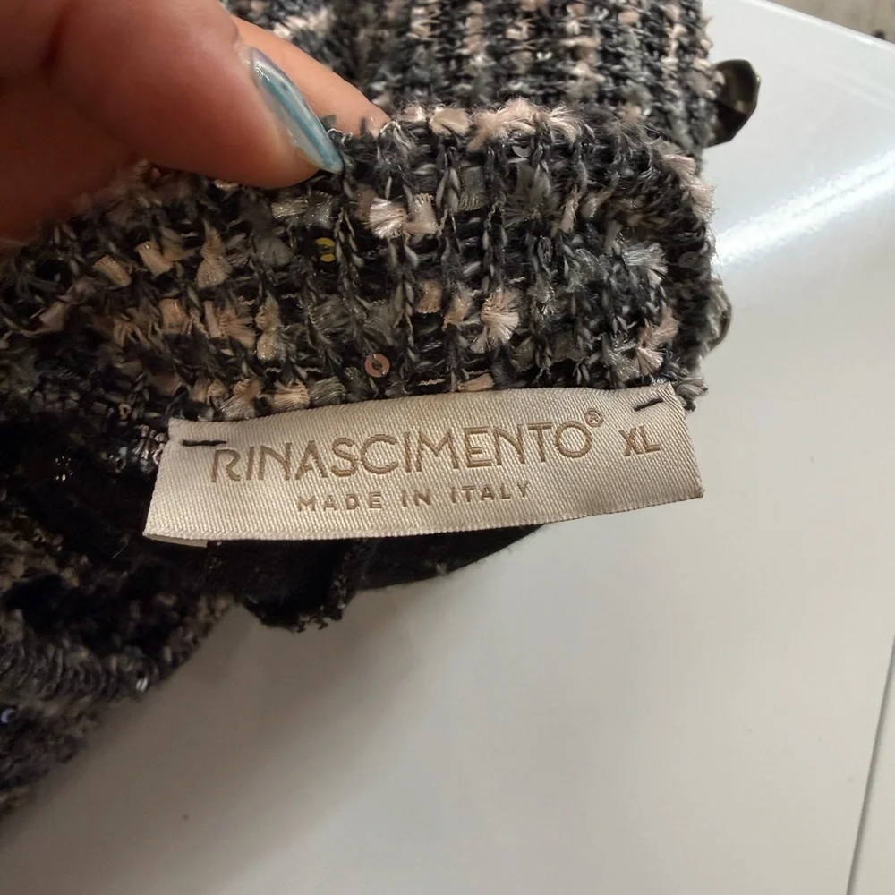RINASCIMENTO Sequins Striped Tweed Long Sleeve Top Mock Neck Sz XL